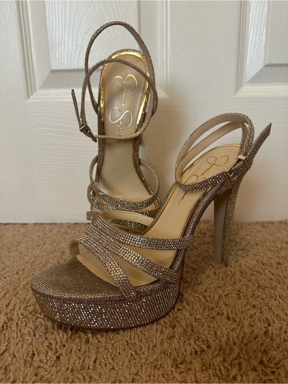Jessica Simpson Balina Gold Champagne Sparkle Platform Heels